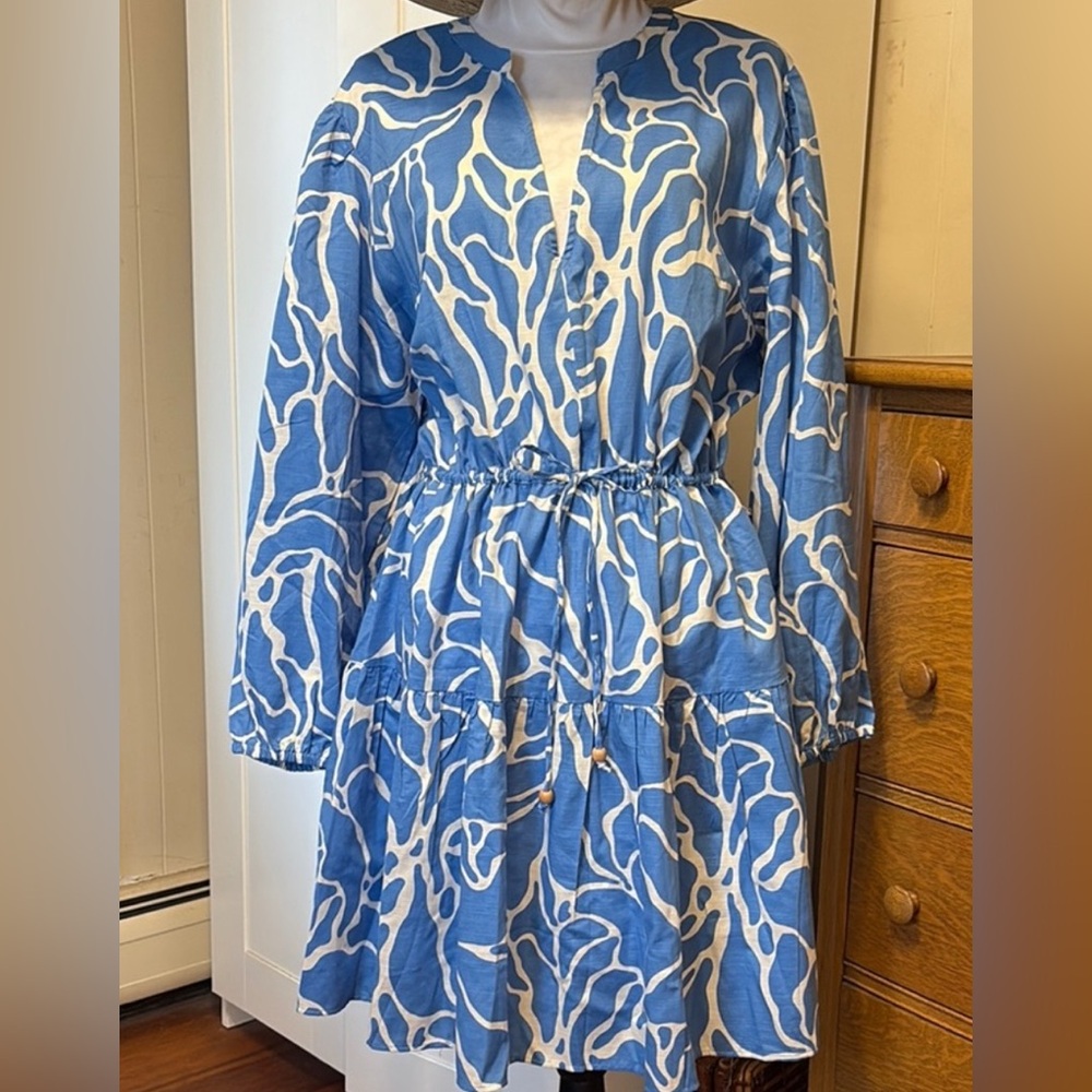 H&M Blue and White Patterned Cotton Dress